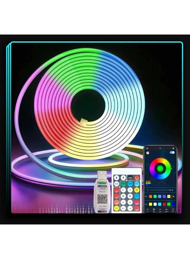 شريط إضاءة نيون مع تطبيق جوال وجهاز تحكم عن بُعد إضاءة RGB متزامنة مع الموسيقى للغرفة شريط إضاءة LED متعدد الألوان للإضاءة الخلفية للتلفزيون، ديكور المنزل، الألعاب (5 أمتار) - Image 1